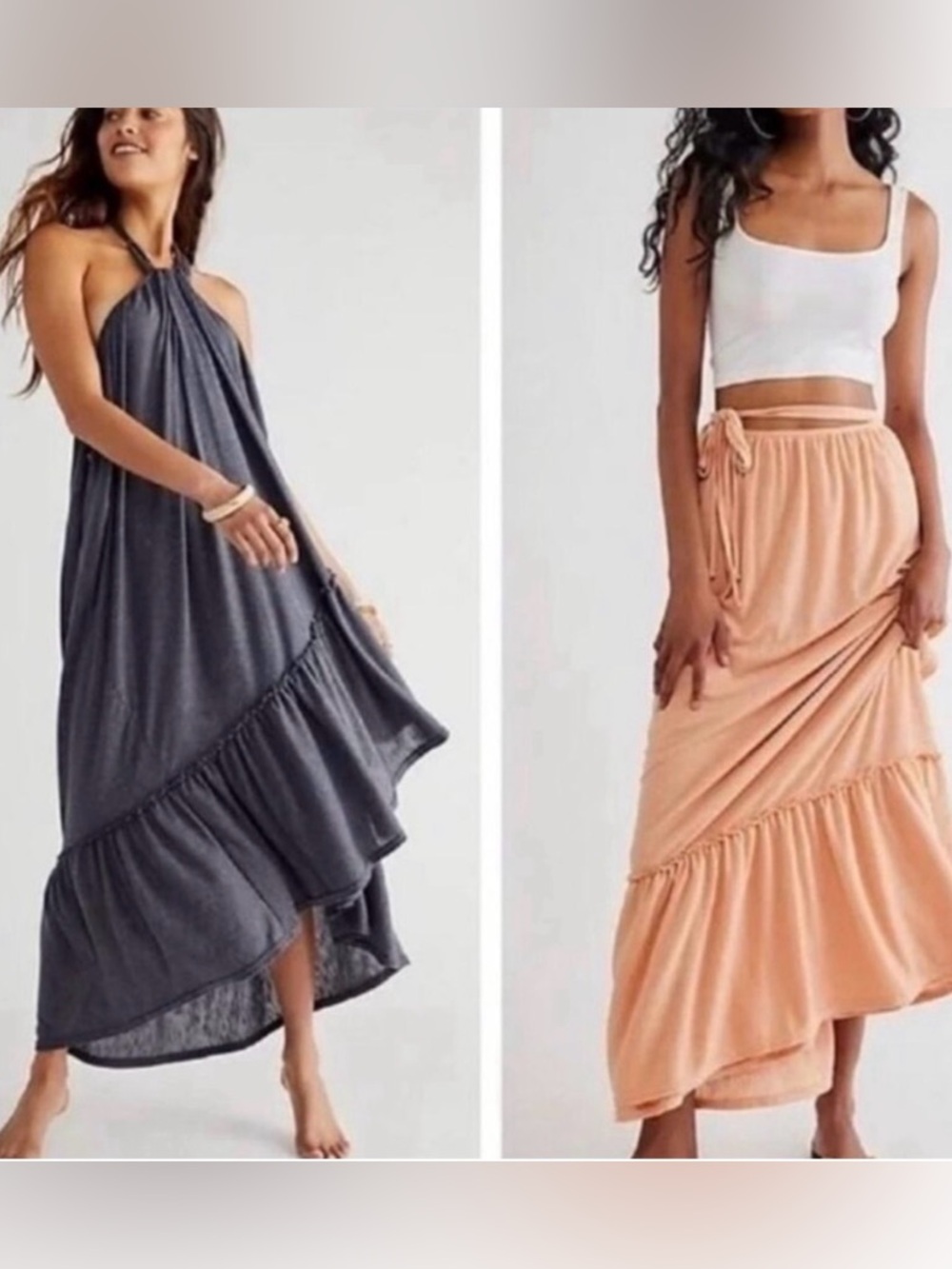 Free People Gray Tiered Wrap Maxi Skirt/Halter Dress